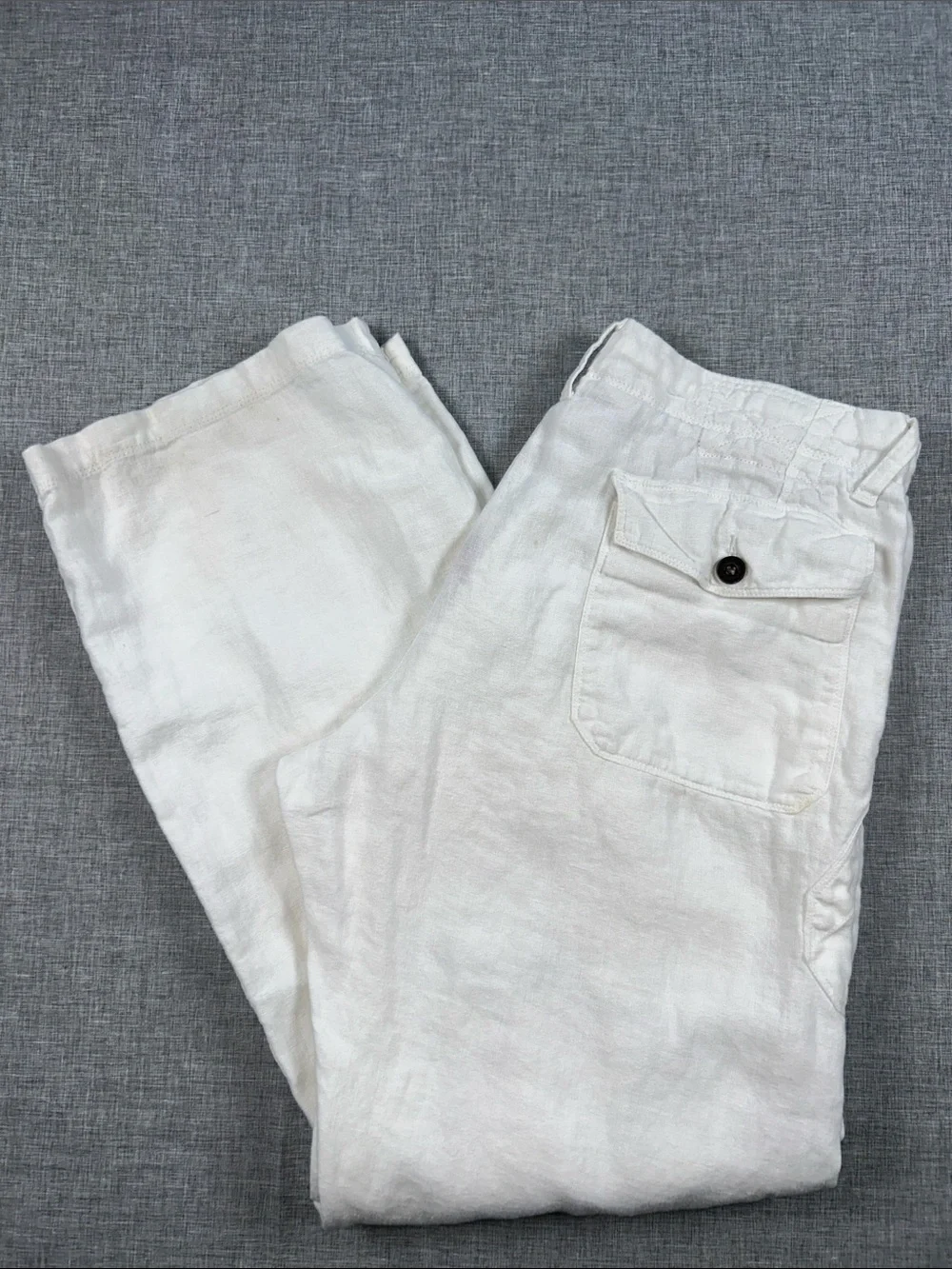 Guess Jeans Men’s 34x32 White Linen Cargo Pants Resort Beach Drawstring